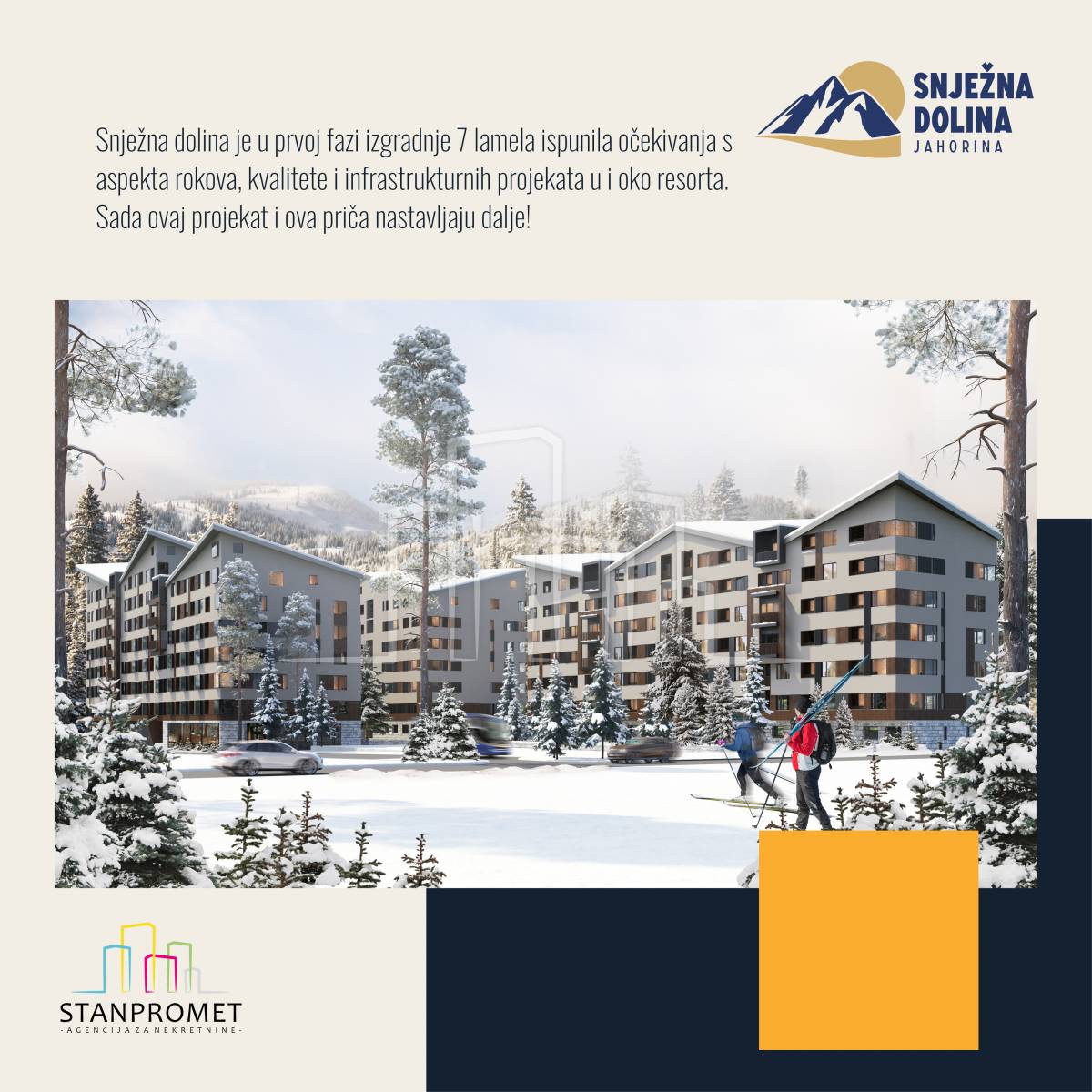 Apartman sa dvije spavaće sobe od 67,48m² pogled na stazu u izgradnji Snježna dolina Faza 2 Jahorina Lamela D