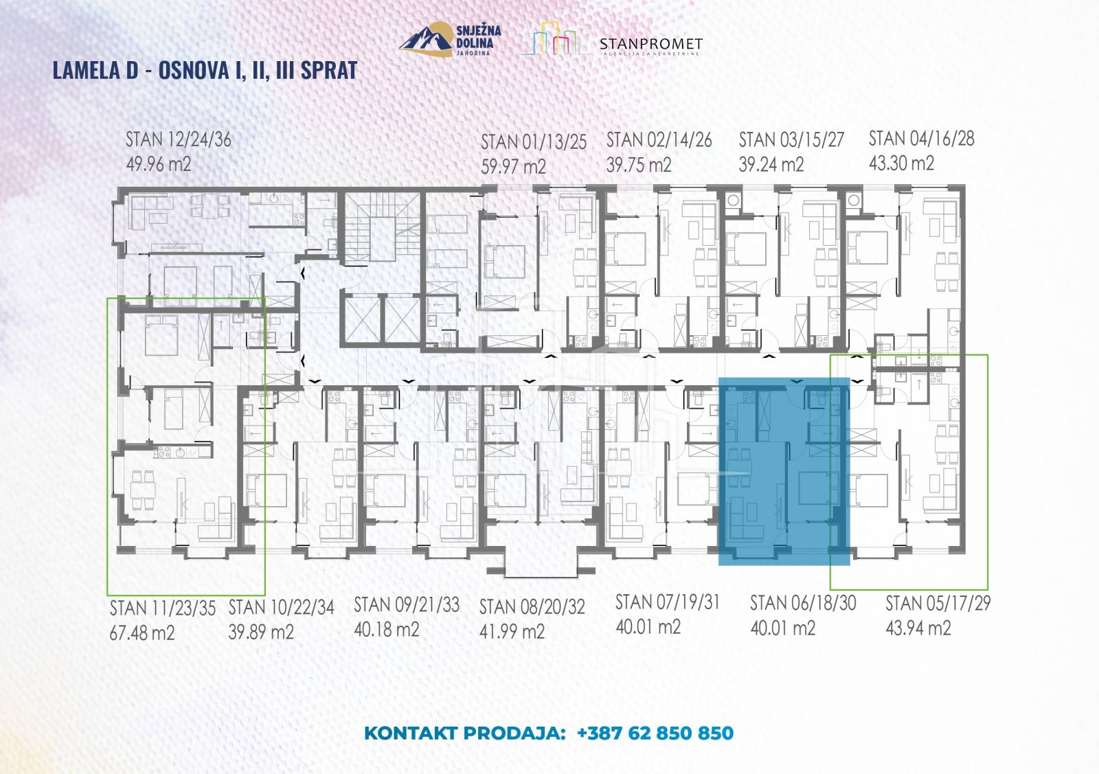 Apartman jedna spavaća od 40m² pogled staza u izgradnji Snježna dolina Faza 2 Jahorina Lamela D