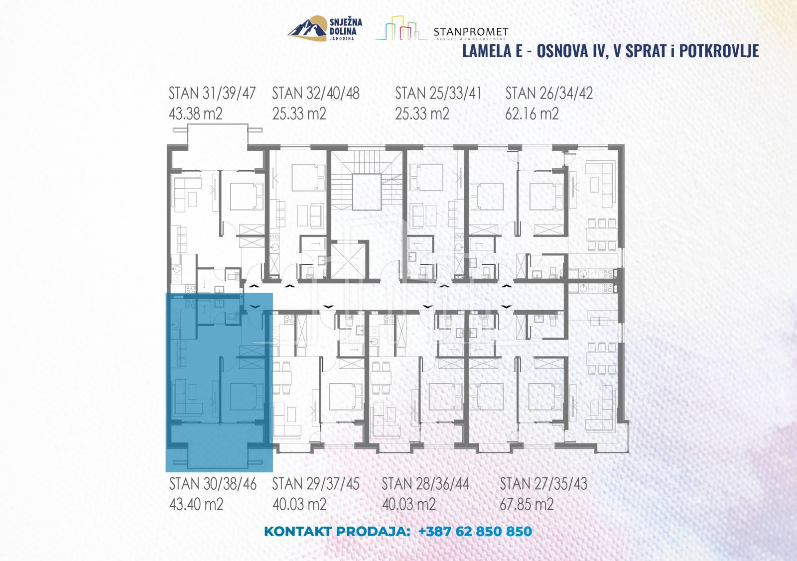 Apartman dvosoban od 45.62 u izgradnji Snježna dolina Faza 2 Jahorina Lamela E