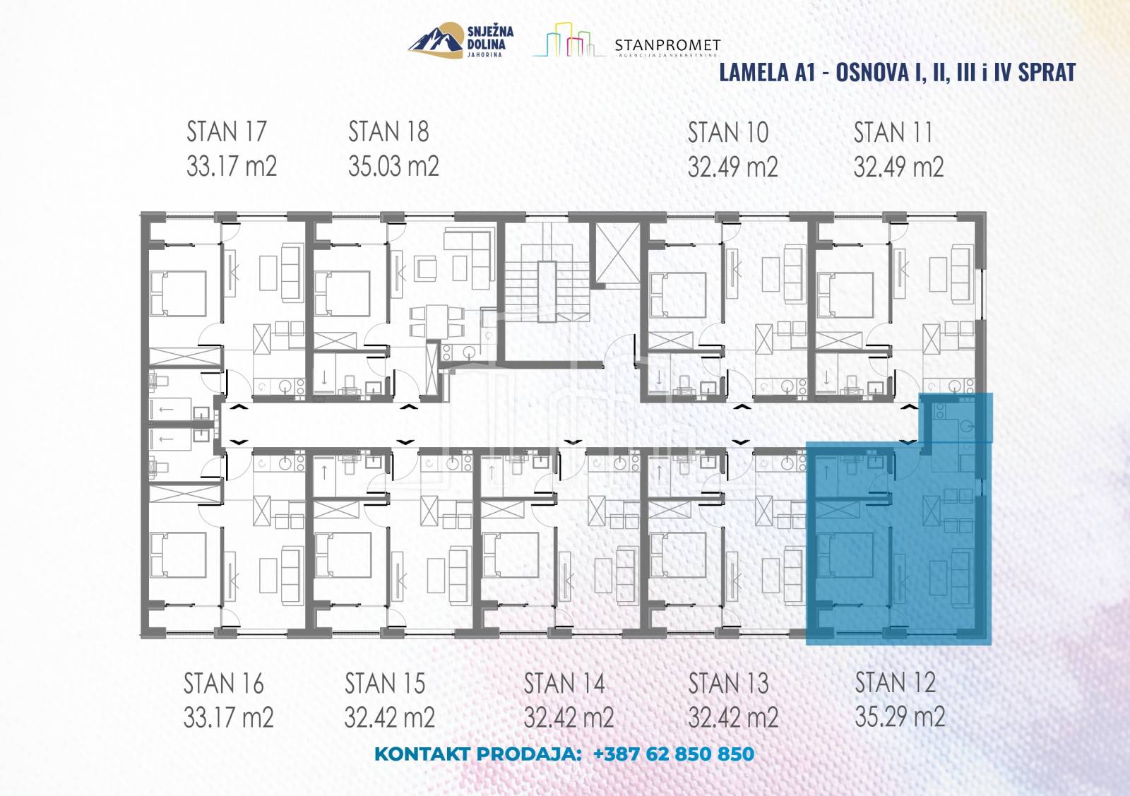 Apartman sa jednom spavaćom od 35,29 u izgradnji Snježna dolina Faza 2 Jahorina Lamela A1