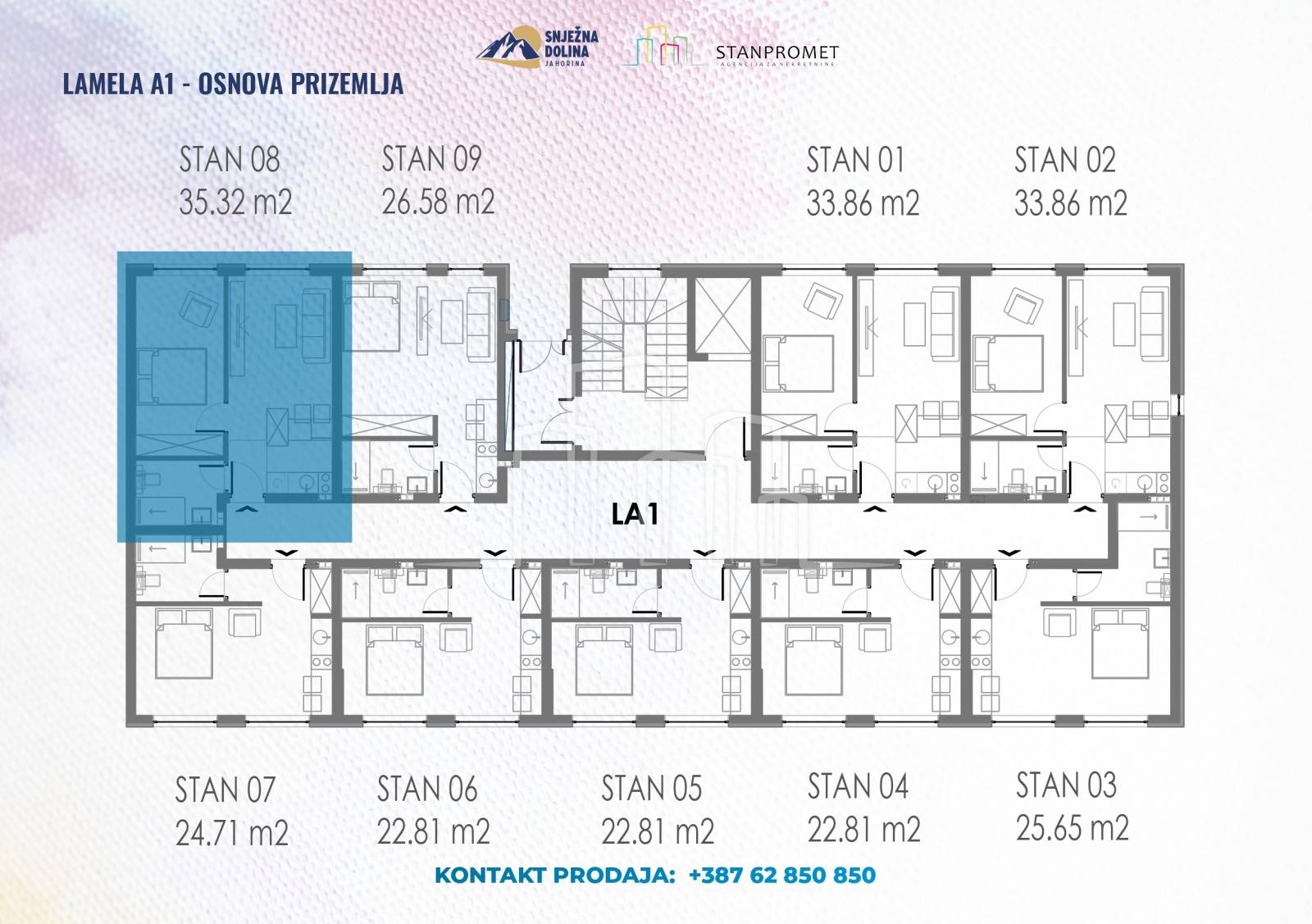 Apartman sa jednom spavaćom od 35,32 u izgradnji Snježna dolina Faza 2 Jahorina Lamela A1