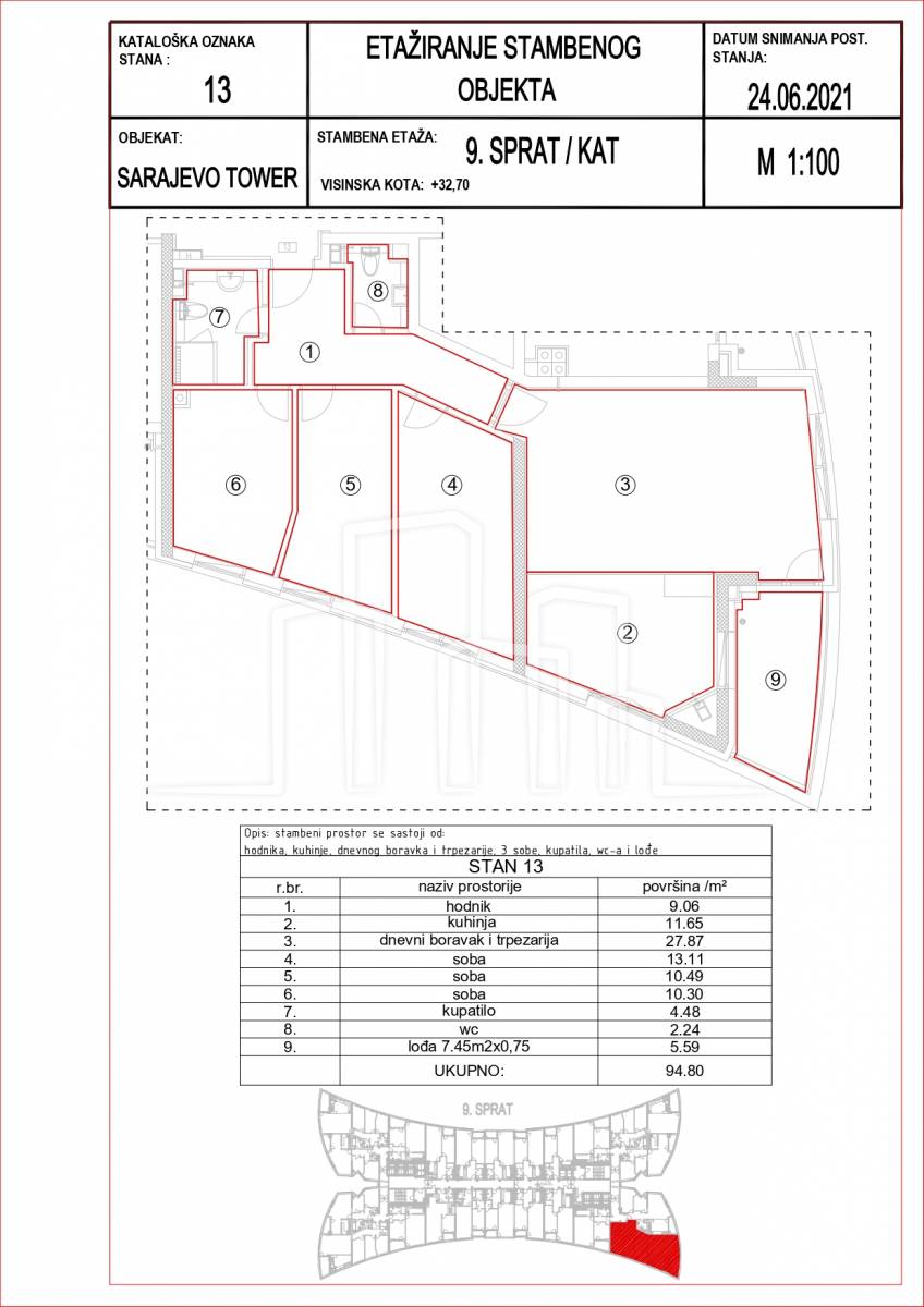 Prodaja četverosoban stan 94.80m² Sarajevo Tower