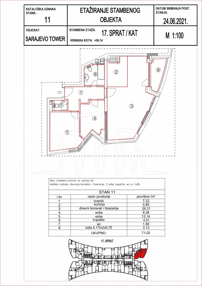 Trosoban stan 71.02m² Sarajevo Tower prodaja