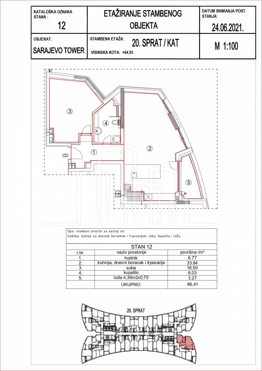 Sarajevo Tower dvosoban stan 66.41m² prodaja