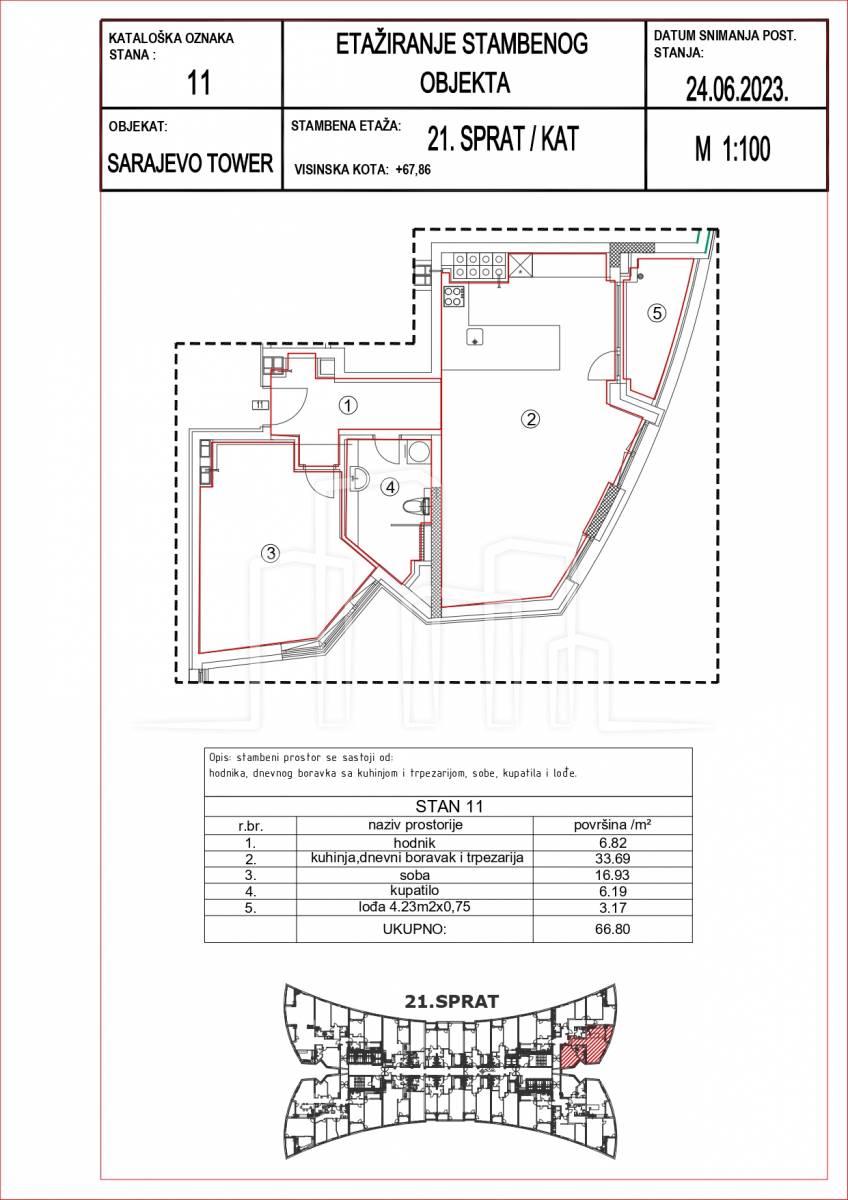 Dvosoban stan prodaja 66.80m² Sarajevo Tower