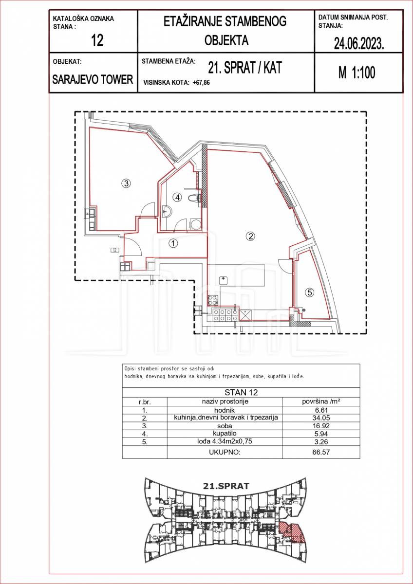 Prodaja dvosoban stan 66.57m² Sarajevo Tower