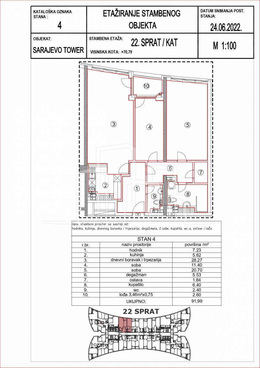 Trosoban stan Sarajevo Tower 91.99m² prodaja Novo Sarajevo