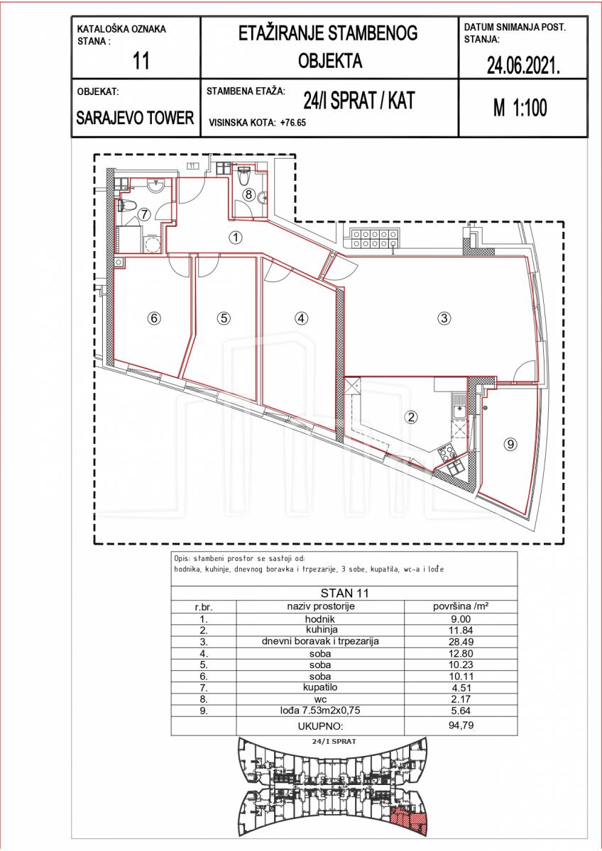 Prodaja četverosoban stan 94.79m² Sarajevo Tower