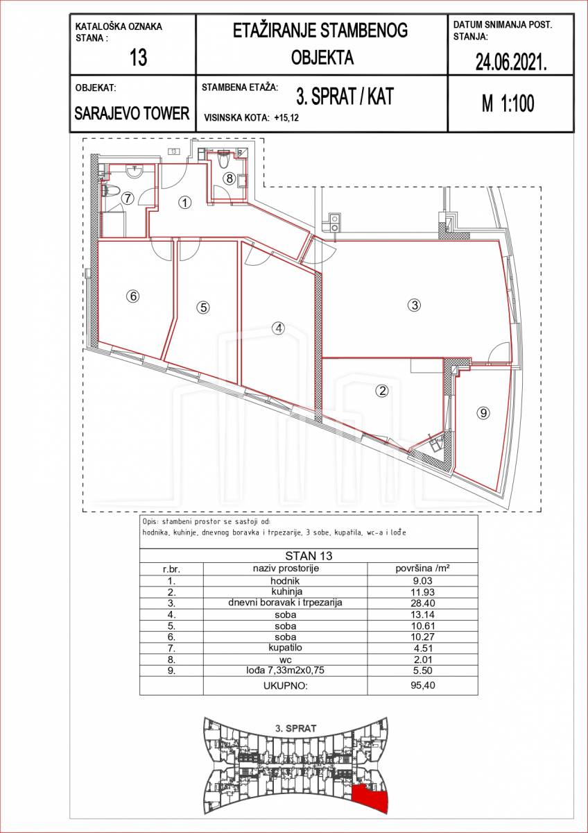 Četverosoban stan 95.40m² Sarajevo Tower prodaja