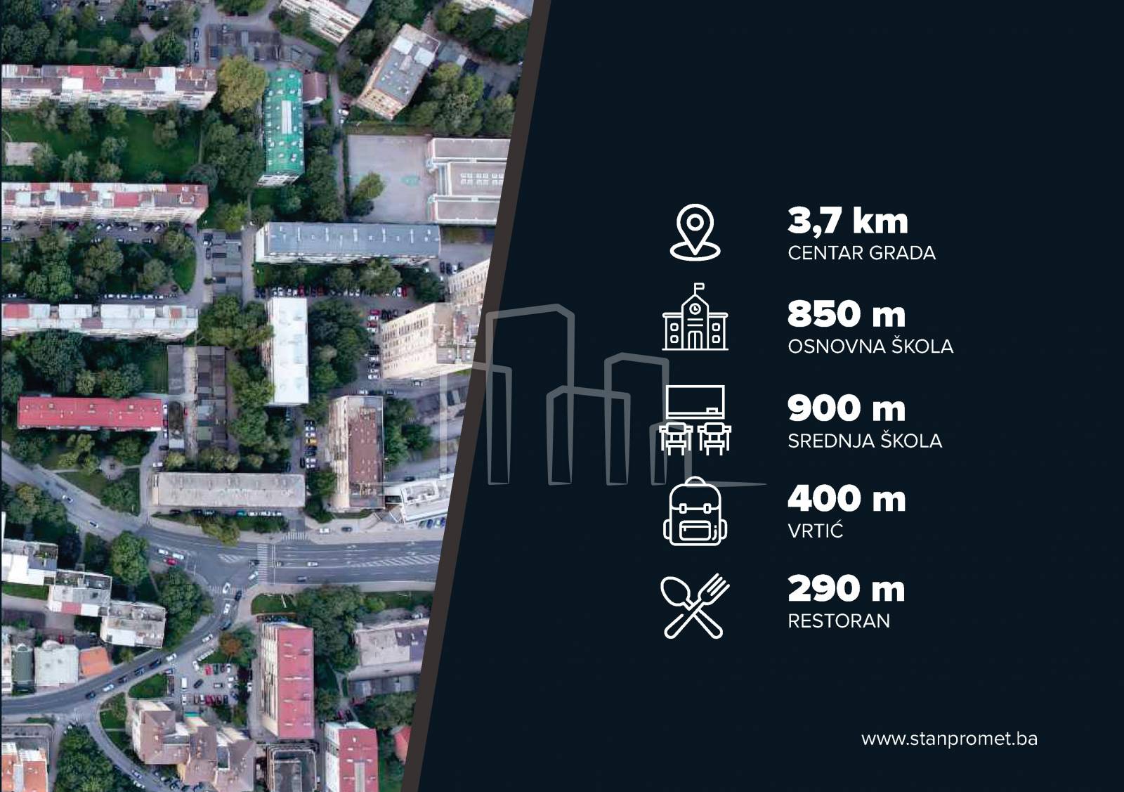 Stan trosoban 62m² pogled prema Trebeviću prodaja NOVOGRADNJA Grbavica u izgradnji