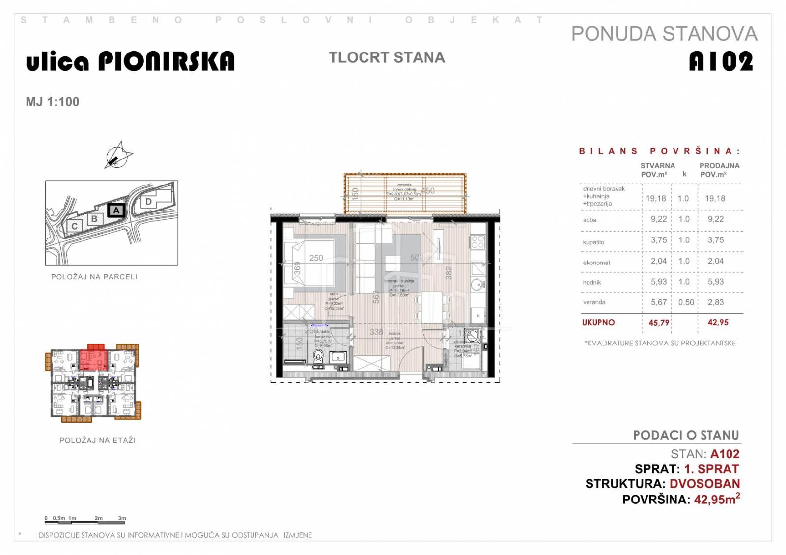 Pionirska dolina dvosoban stan 42.95m² NOVOGRADNJA prodaja