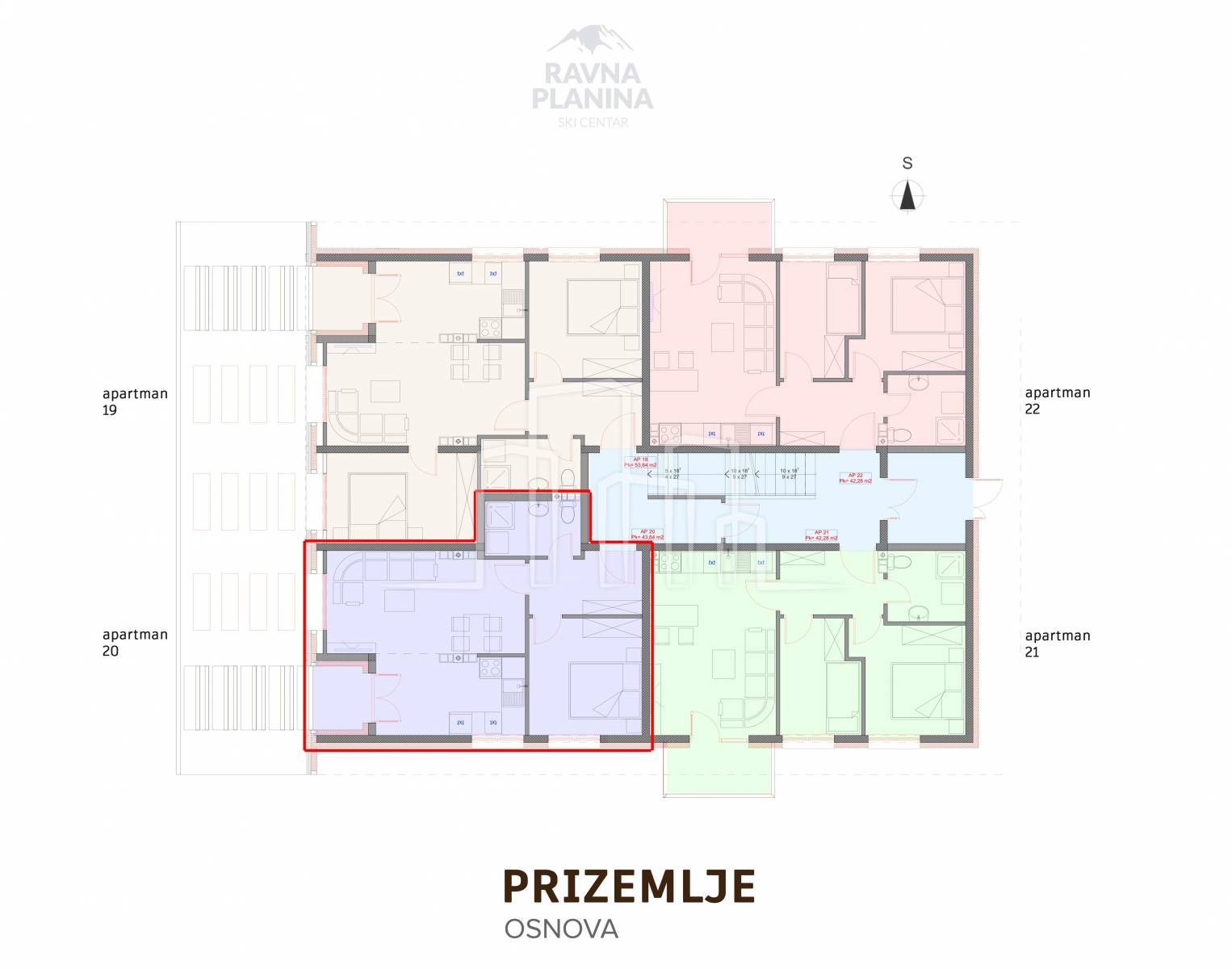 Apartman dvosoban komforan 43,64m² u izgradnji Ski Centar Ravna Planina