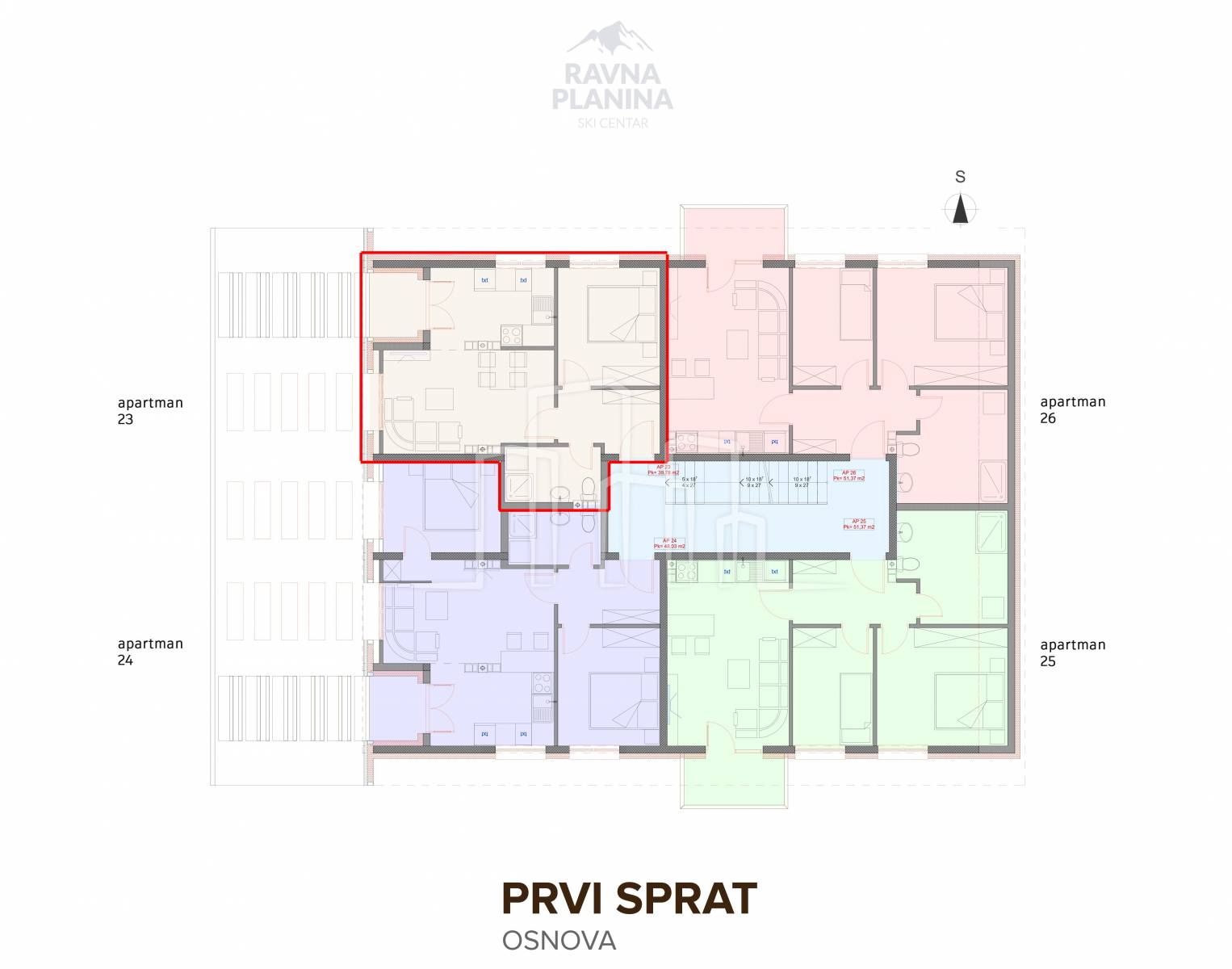 Apartman jedna spavaća komforan 39.78m² u izgradnji Ski Centar Ravna Planina