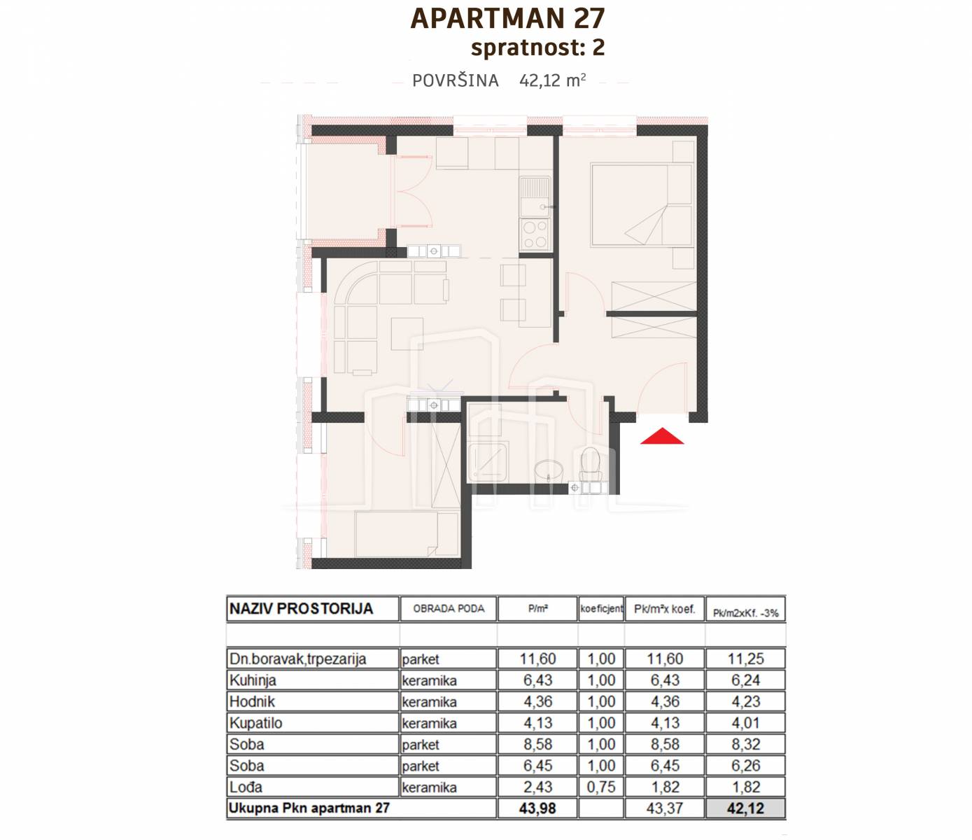 Apartman dvije spavaće 42m² u izgradnji Ski Centar Ravna Planina