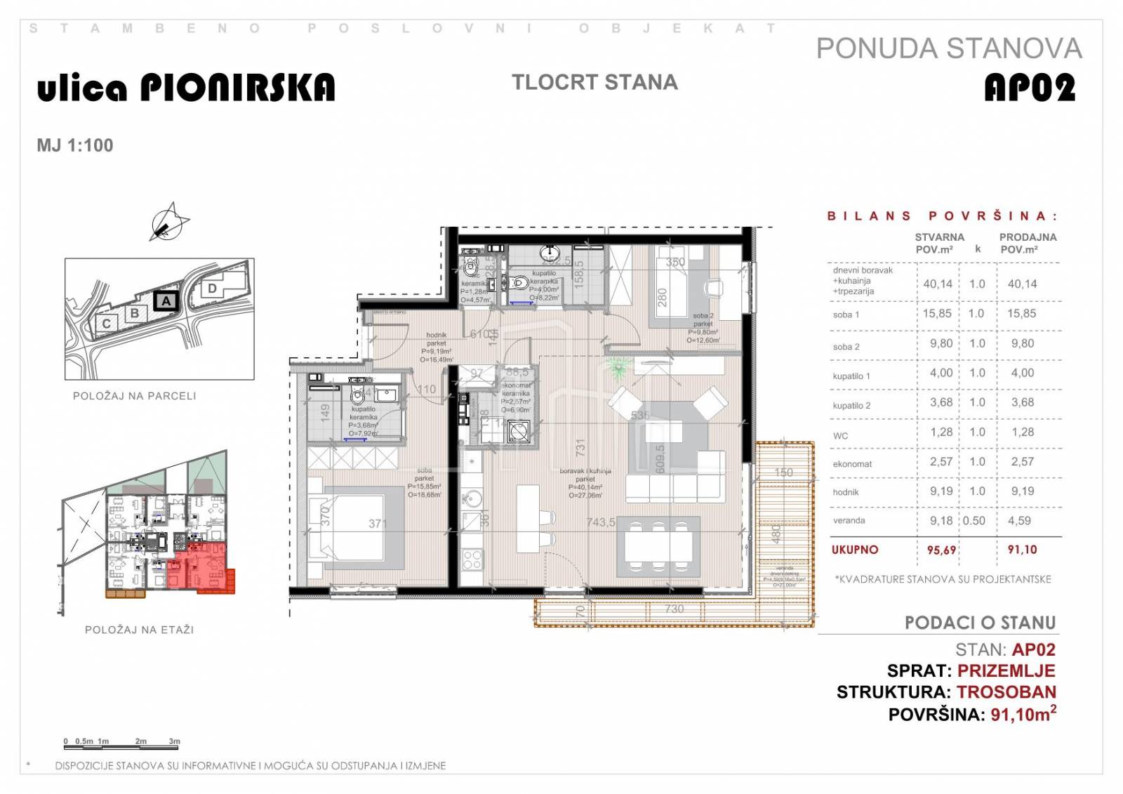 Novogradnja Pionirska dolina trosoban stan 91.10m² prodaja