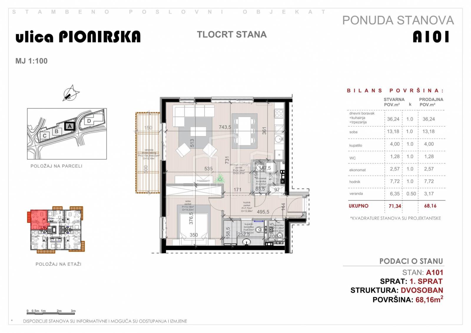 NOVOGRADNJA Pionirska dolina dvosoban stan 68.16m² prodaja