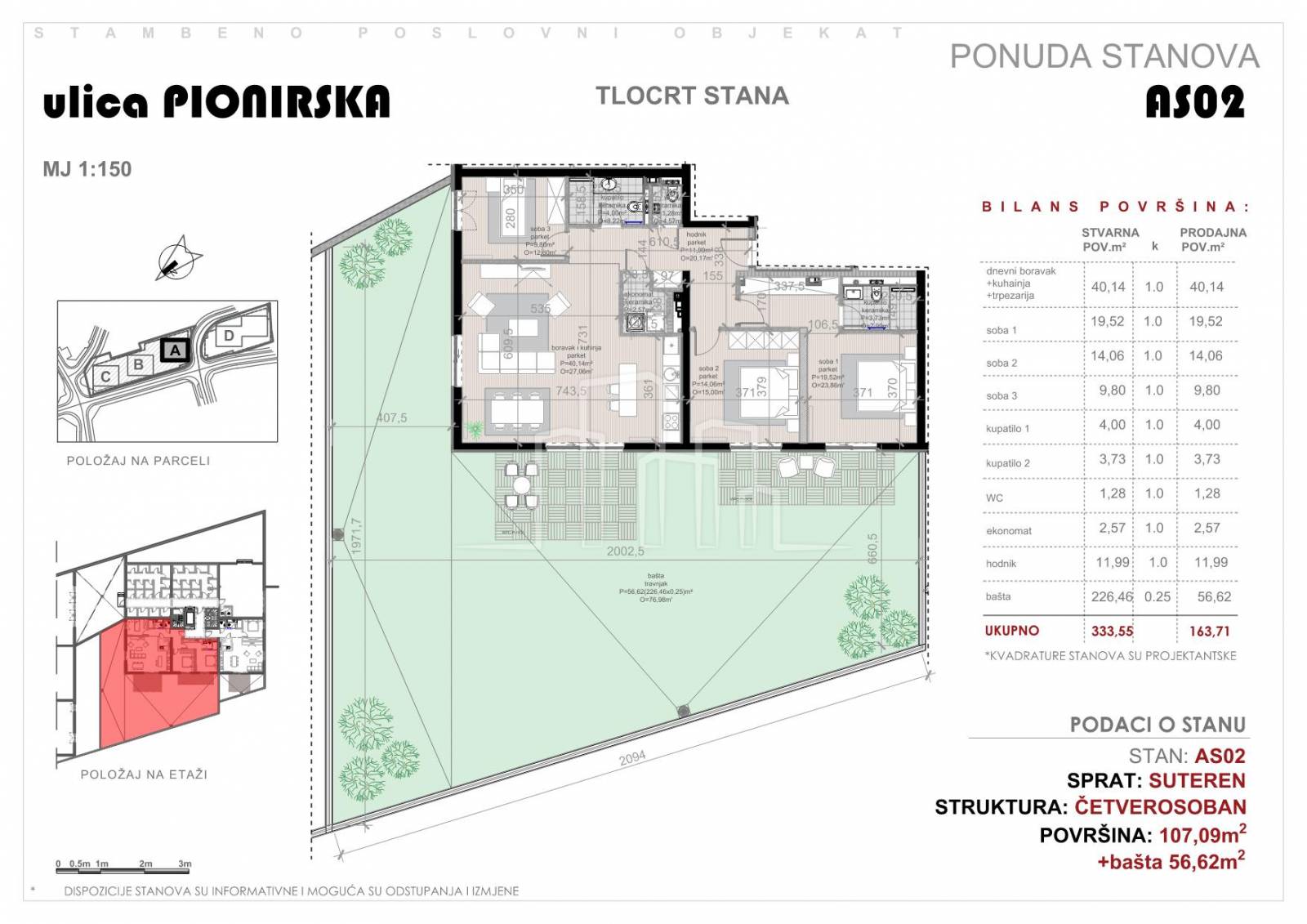 Četverosoban stan sa baštom Pionirska dolina novogradnja prodaja